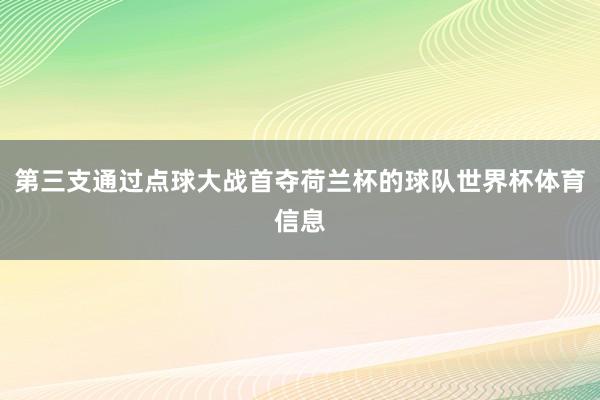 第三支通过点球大战首夺荷兰杯的球队世界杯体育信息