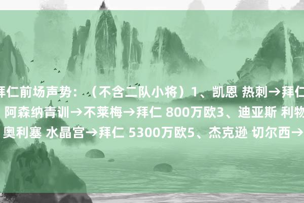 拜仁前场声势:(不含二队小将)1、凯恩 热刺→拜仁 9500万欧2、格纳布里 阿森纳青训→不莱梅→拜仁 800万欧3、迪亚斯 利物浦→拜仁 7000万欧4、奥利塞 水晶宫→拜仁 5300万欧5、杰克逊 切尔西→拜仁 1650万欧6、穆西亚拉 切尔西青训→拜仁 20万欧 体育录像/图片